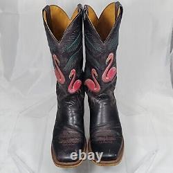 Tin Haul Trailerhood Flamingo Women 8 Black Leather Gals Cowboy Boots Used