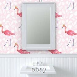 Traditional Wallpaper Pink Flamingo Tropical Summer Time Birds Crown Watercolor