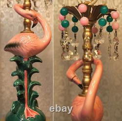 Tropical Flamingo Bird Swag Lamp Chandelier Crystal brass porcelain glass