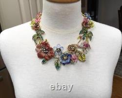 Tropical Garden Flower Hawaiian Necklace Flamingo Palm Tree Rhinestone Statement