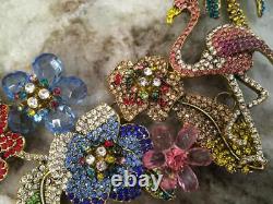 Tropical Garden Flower Hawaiian Necklace Flamingo Palm Tree Rhinestone Statement