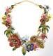 Tropical Garden Paradise Flower Hawaiian Flamingo Crystal Bib Couture Necklace