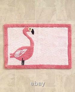 Tropical Paradise Pink Flamingo Shower Curtain & Bath Rug Birds Beach Bath Decor