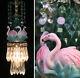 Tropical Pink Flamingo Bird Swag Lamp Chandelier Glass Brass Porcelain Lotus