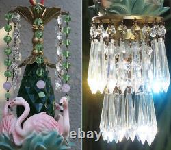 Tropical Pink Flamingo Bird Swag Lamp Chandelier Glass brass porcelain LOTUS