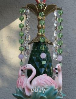 Tropical Pink Flamingo Bird Swag Lamp Chandelier Glass brass porcelain LOTUS