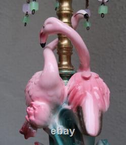 Tropical Pink Flamingo Bird Swag Lamp Chandelier brass porcelain LOTUS pond lily