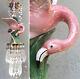 Tropical Pink Flamingo Porcelain Bird Ceiling Lamp Chandelier Glass Crystals