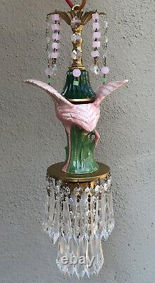 Tropical Pink Flamingo porcelain Bird Ceiling Lamp Chandelier Glass Crystals