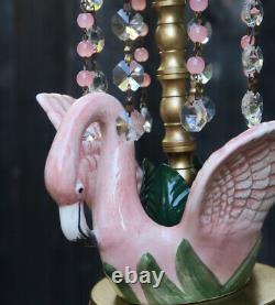 Tropical Pink Flamingo porcelain Bird Swag plugin Lamp Chandelier Glass Crystal