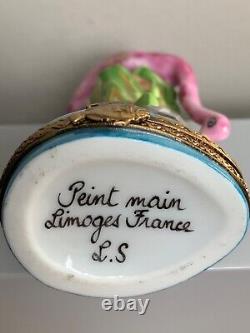 VINTAGE Limoges France Peint Main L. S Porcelain Mini Trinket Box PINK FLAMINGO