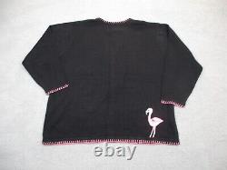 VINTAGE Quaker Factory Sweater Women 2XL XXL Black Pink Flamingo Ladies Knit NEW