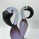 Vnt Pair Murano Style Handblown Glass Flamingo Figurines Each Different Lovely