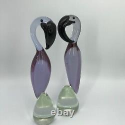 VNT PAIR Murano Style HANDBLOWN GLASS FLAMINGO FIGURINES each different LOVELY