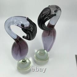 VNT PAIR Murano Style HANDBLOWN GLASS FLAMINGO FIGURINES each different LOVELY