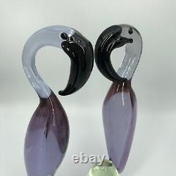 VNT PAIR Murano Style HANDBLOWN GLASS FLAMINGO FIGURINES each different LOVELY