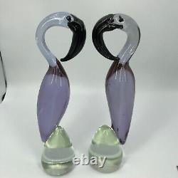 VNT PAIR Murano Style HANDBLOWN GLASS FLAMINGO FIGURINES each different LOVELY