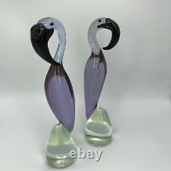 VNT PAIR Murano Style HANDBLOWN GLASS FLAMINGO FIGURINES each different LOVELY