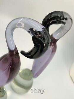 VNT PAIR Murano Style HANDBLOWN GLASS FLAMINGO FIGURINES each different LOVELY