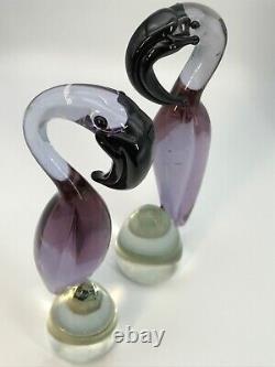 VNT PAIR Murano Style HANDBLOWN GLASS FLAMINGO FIGURINES each different LOVELY