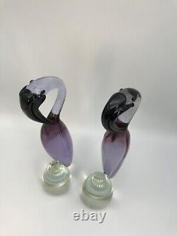 VNT PAIR Murano Style HANDBLOWN GLASS FLAMINGO FIGURINES each different LOVELY