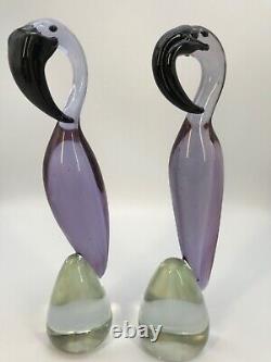 VNT PAIR Murano Style HANDBLOWN GLASS FLAMINGO FIGURINES each different LOVELY