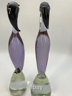 VNT PAIR Murano Style HANDBLOWN GLASS FLAMINGO FIGURINES each different LOVELY