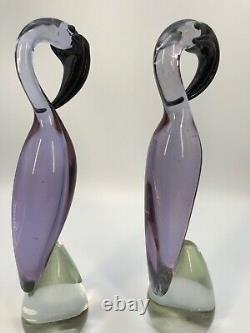 VNT PAIR Murano Style HANDBLOWN GLASS FLAMINGO FIGURINES each different LOVELY