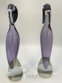 VNT PAIR Murano Style HANDBLOWN GLASS FLAMINGO FIGURINES each different LOVELY