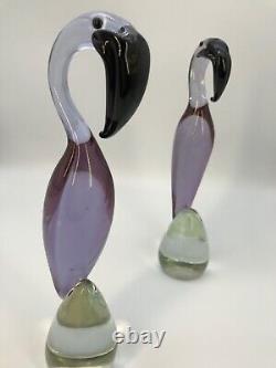 VNT PAIR Murano Style HANDBLOWN GLASS FLAMINGO FIGURINES each different LOVELY