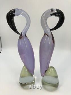 VNT PAIR Murano Style HANDBLOWN GLASS FLAMINGO FIGURINES each different LOVELY