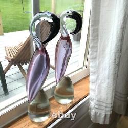 VNT PAIR Murano Style HANDBLOWN GLASS FLAMINGO FIGURINES each different LOVELY