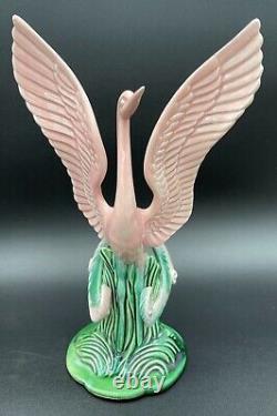 VTG 3 Piece Cemar Clay Products CA Pond w. Pink CRANES Flamingos Art Deco 1950's