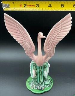 VTG 3 Piece Cemar Clay Products CA Pond w. Pink CRANES Flamingos Art Deco 1950's