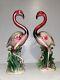 Vtg Pair Mid-century Art Deco Style Pink Flamingo Ceramic Figurines Standing 12