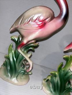VTG PAIR Mid-century Art Deco Style Pink Flamingo Ceramic Figurines STANDING 12