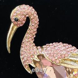 VTG Pink Flamingo Crystal Pin 130 Rhinestones Pavè Set- 1 Faceted Pear Shaped