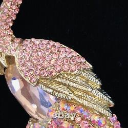 VTG Pink Flamingo Crystal Pin 130 Rhinestones Pavè Set- 1 Faceted Pear Shaped