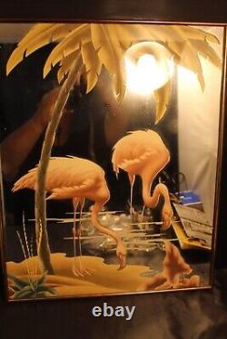 Very Rare Size 16X20 Mid Century Turner Orginal Frame Flamingos Tropical Decor