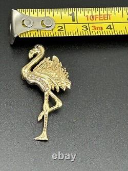Vintage 14KT Flamingo Brooch / Pendant Diamond Sapphire BIRD Estate Pin 3.33g