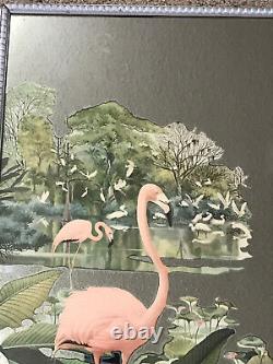 Vintage 1950's Robert Stern Pink Flamingo and Flock Mid Century Wall Mirror