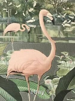 Vintage 1950's Robert Stern Pink Flamingo and Flock Mid Century Wall Mirror