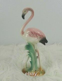 Vintage 1950s Pink Flamingo Ceramic Figurine MCM Art Deco 10 1/4