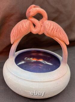 Vintage Art Pottery Pink Flamingo Basket Vase Planter Owl Creek Louisville