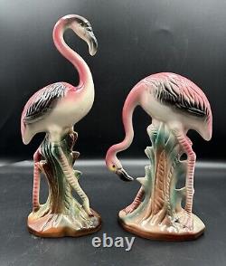 Vintage California Pottery Flamingo Set Figurines MCM PRISTINE