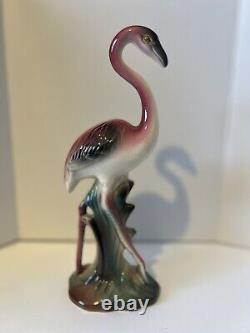 Vintage Ceramic Pink Flamingo Mid Century Modern Figurine 10 Tall