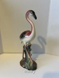 Vintage Ceramic Pink Flamingo Mid Century Modern Figurine 9-1/2 Tall