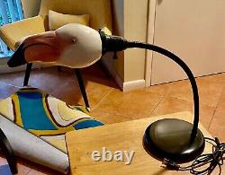 Vintage FLAMINGO Head Ceramic Goose Neck Desk Table Lamp