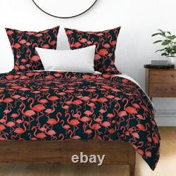 Vintage Flamingo Tropical Retro Birds Pink And Sateen Duvet Cover by Roostery