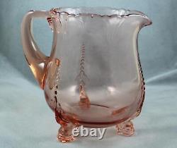 Vintage Heisey Glass 3-Pint Dolphin Footed Empress Jug Pitcher Flamingo #1401